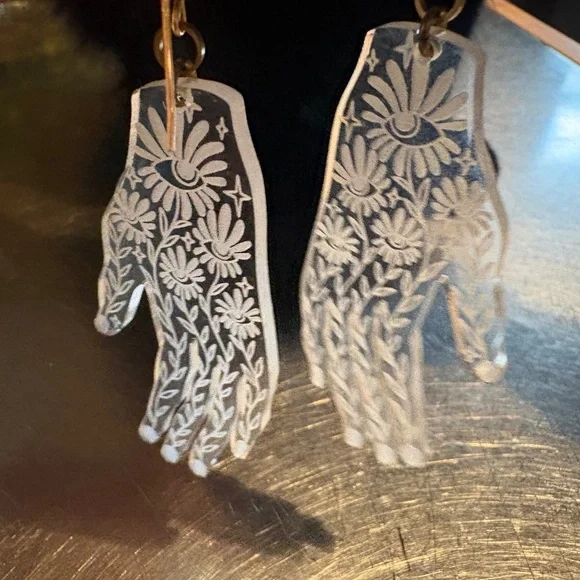 While Odin Sleeps Lucite Hand Earrings NWT - Picture 4 of 6